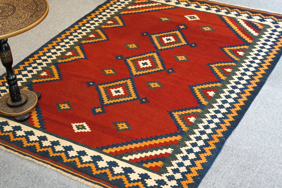 ペルシャキリム 手織り絨毯 size:172×126cm リビングラグ _画像9