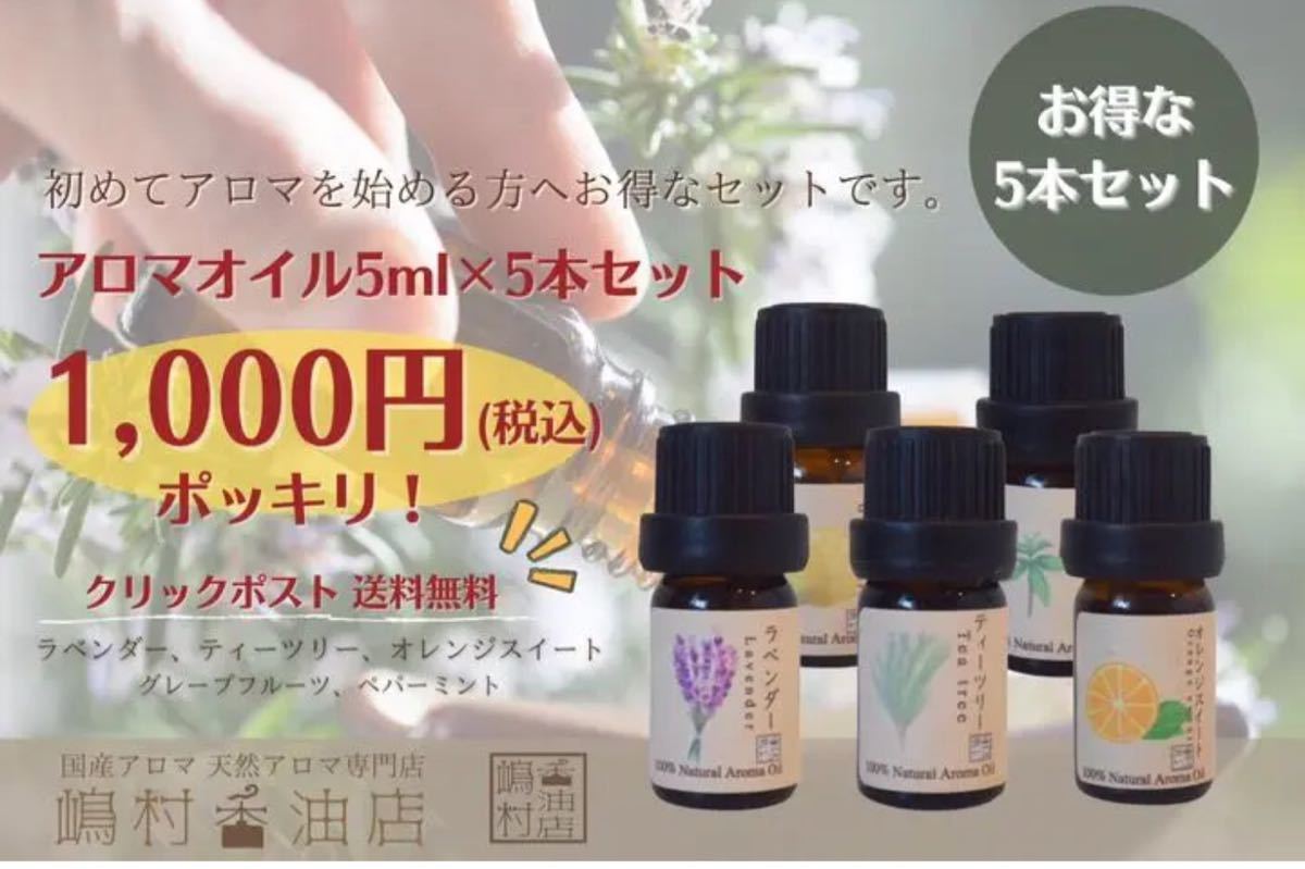 エッセンシャルオイル  5ml×5点+ヒノキ10ml アロマ用精油 人気セット