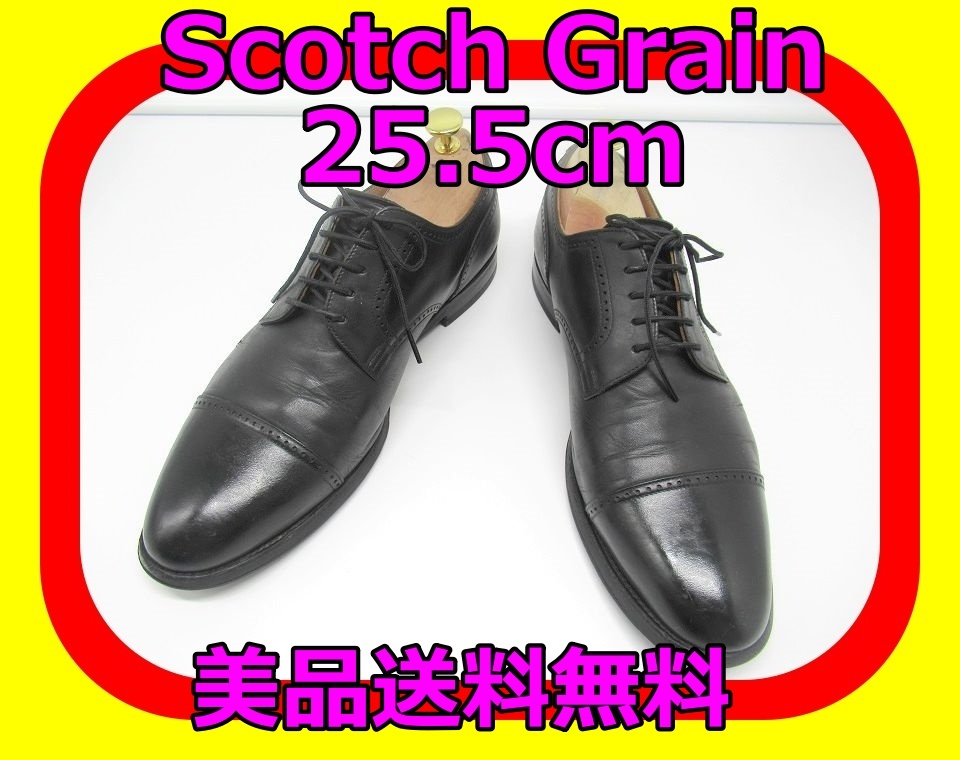 豪奢な Scoatch Grain スコッチグレイン 美品 革靴 ストレートチップ ブラック 黒 25.5cm