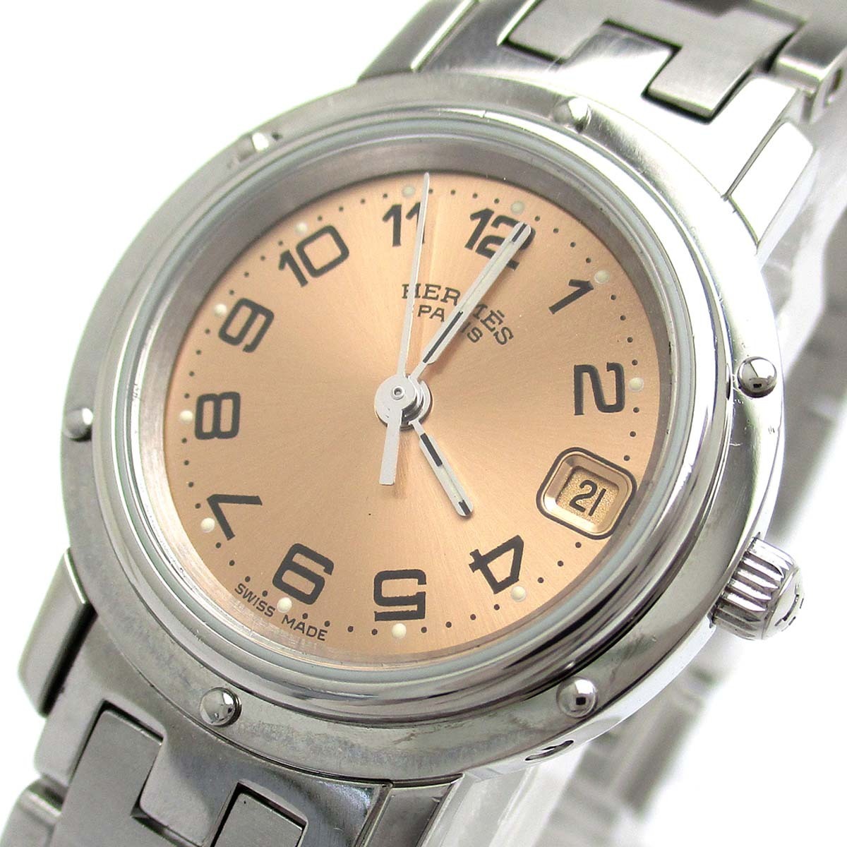 エルメス 時計 クリッパー レディース ピンクゴールド文字盤 CL4.210 HERMES 腕時計 クォーツ プッシュブレス仕様