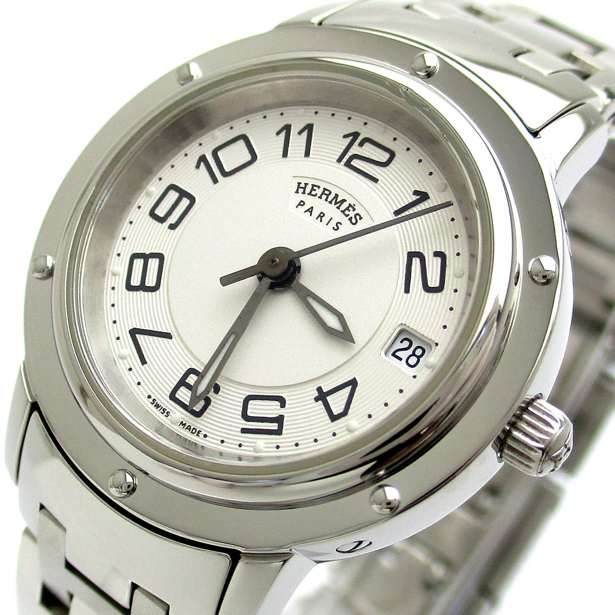 Hermes Watch Clipper Clipper Ladies Push Bucton Buckle White Dial CP1.210 Смотреть Hermes Pos