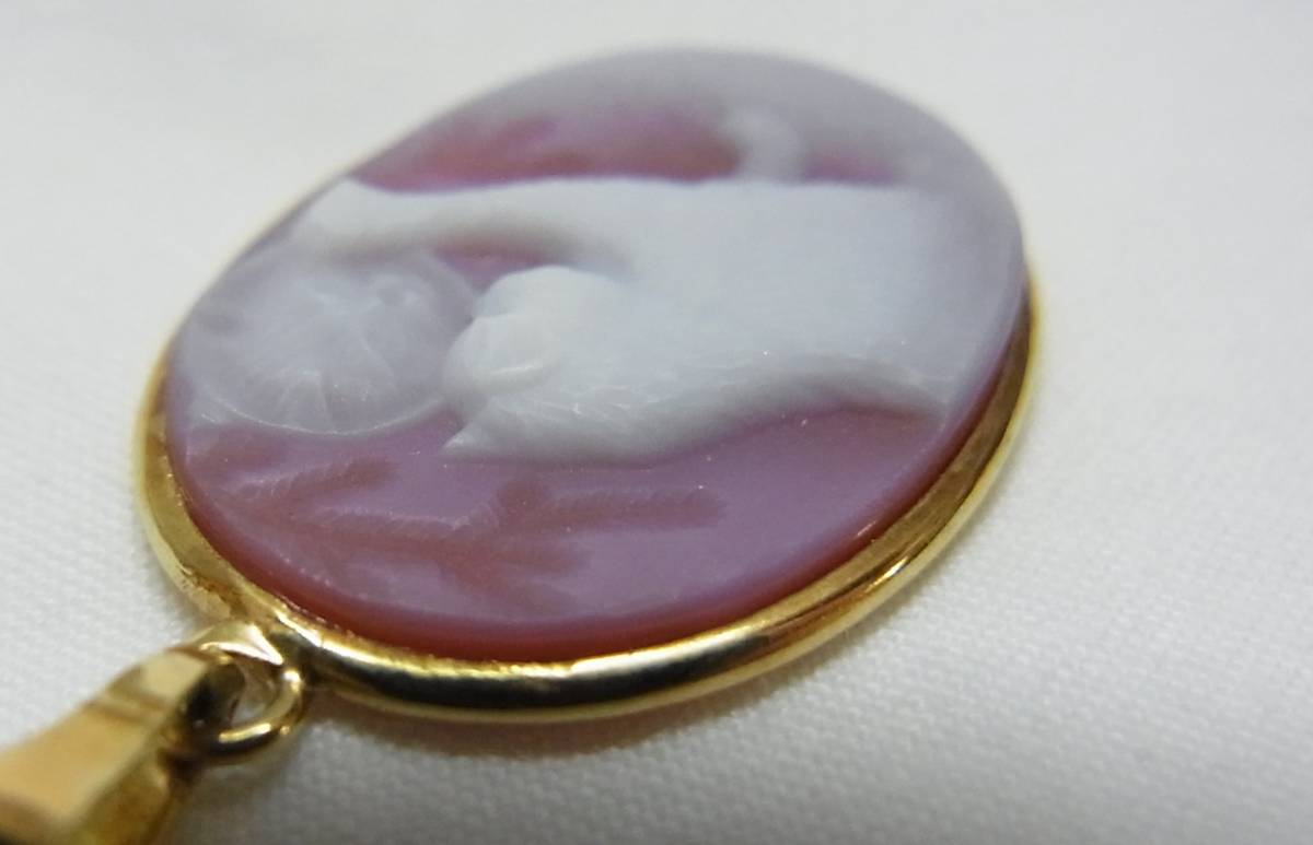 うのにもお得な ストーンカメオ 刻☆キャット ITALY 18Kt ペンダント