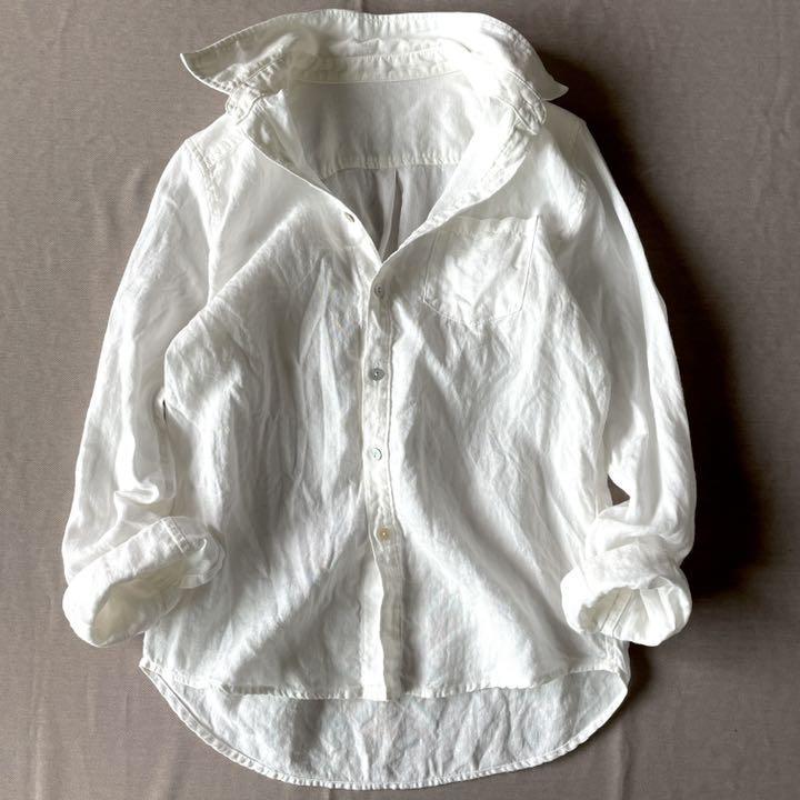 日本製 ネストローブ 麻100% 白 リネンシャツ ホワイト nest Robe 無地 