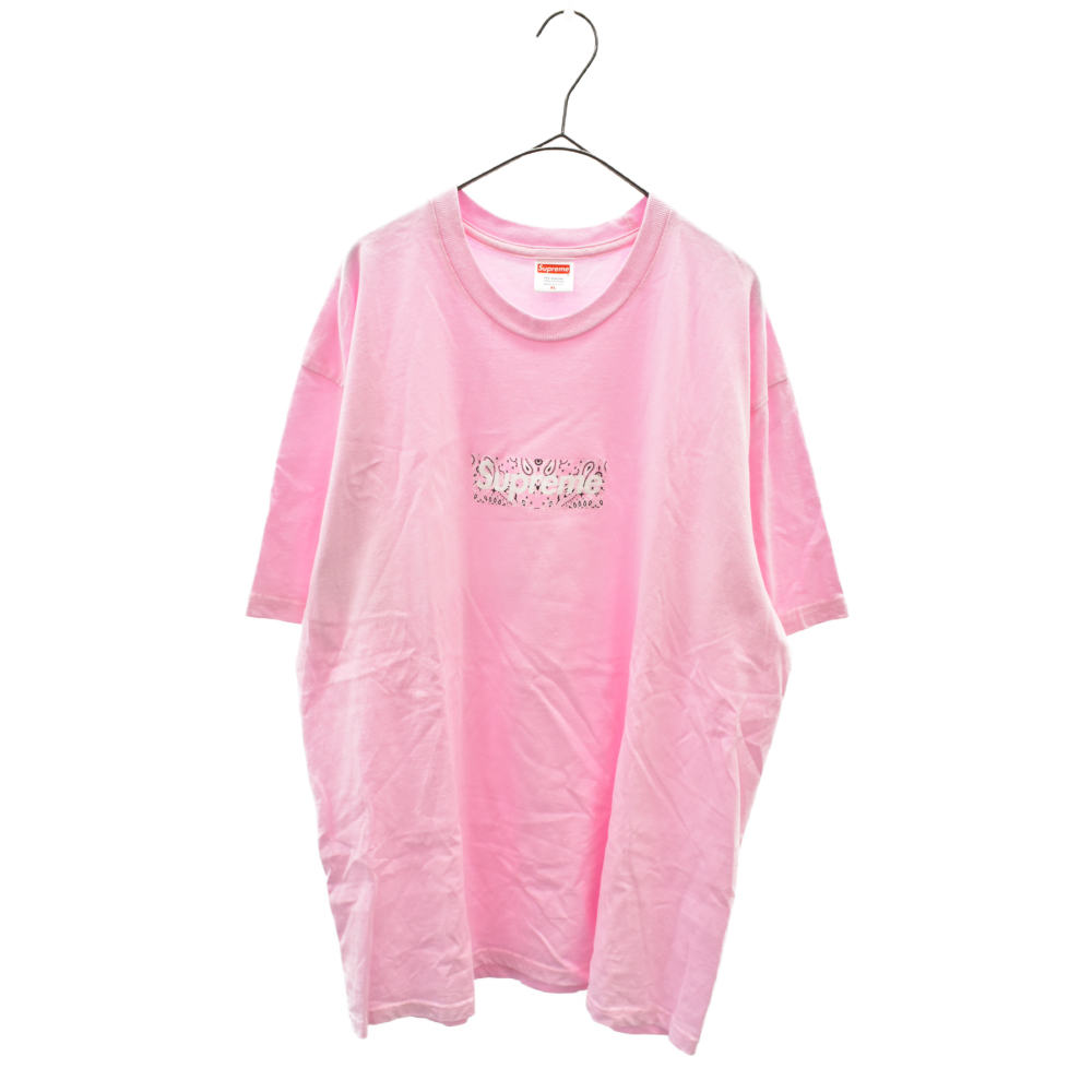 大きな割引 シュプリーム 19AW ピンク バンダナボックスロゴプリントクルーネック半袖Tシャツ XLサイズ以上