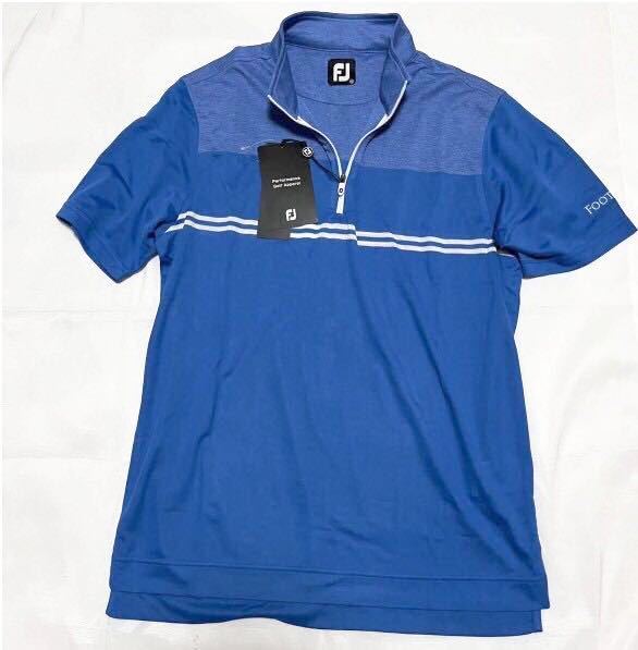 新品【メンズL】青ブルー フットジョイ FOOT JOY ゴルフウェア 半袖シャツ 男性 クーリング ハーフジップシャツ メンズ 吸汗速乾_画像2