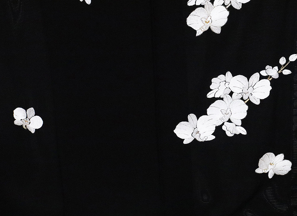 絽 訪問着 正絹 黒 総刺繍 胡蝶蘭 トールサイズ LLサイズ ki26857 新品