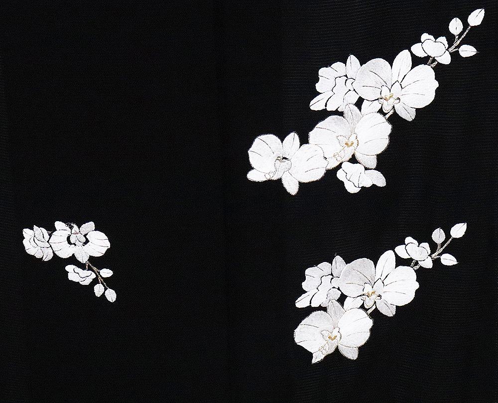 絽 訪問着 正絹 黒 総刺繍 胡蝶蘭 トールサイズ LLサイズ ki26857 新品