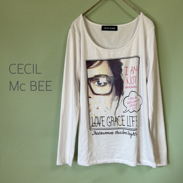 ◎CECIL McBEE セシルマクビー プリントTシャツ Tシャツ 長袖カットソー 白 レディース Fサイズの画像1