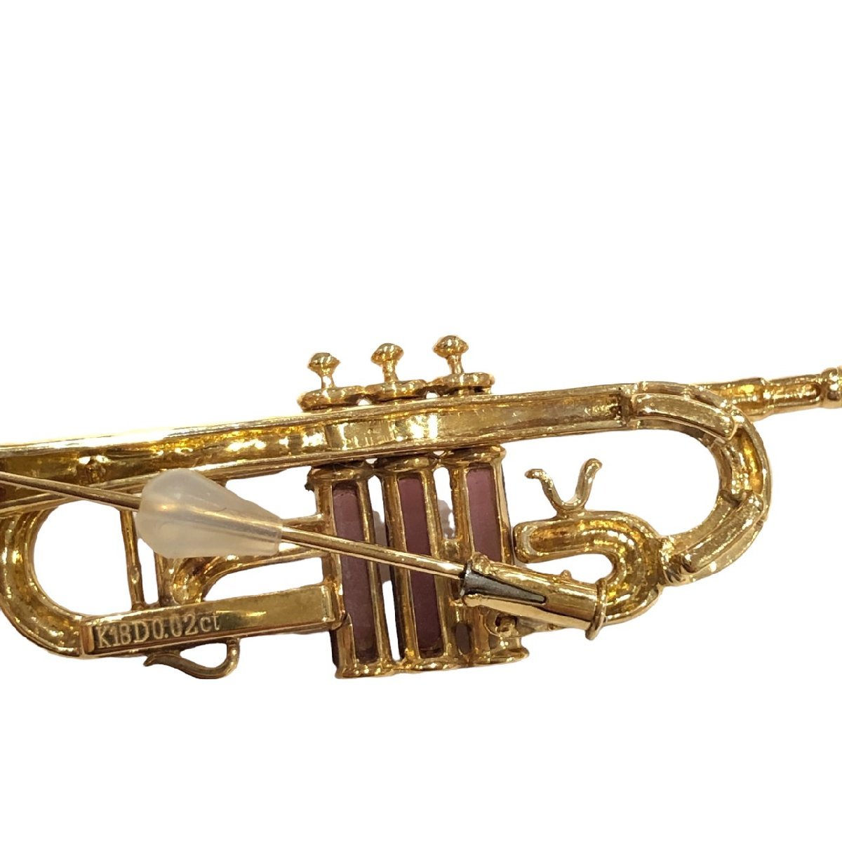 ブローチ トランペットモチーフ K18 YG ダイヤモンド 0.02ct ゴールド
