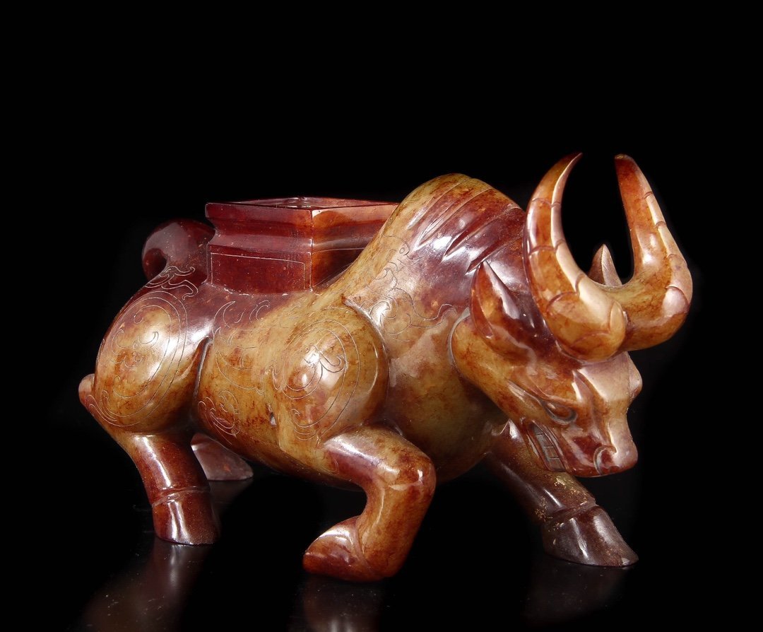 旧家蔵出 清 老茶晶彫り 骨董品 古美術品 瑞獣杯置物