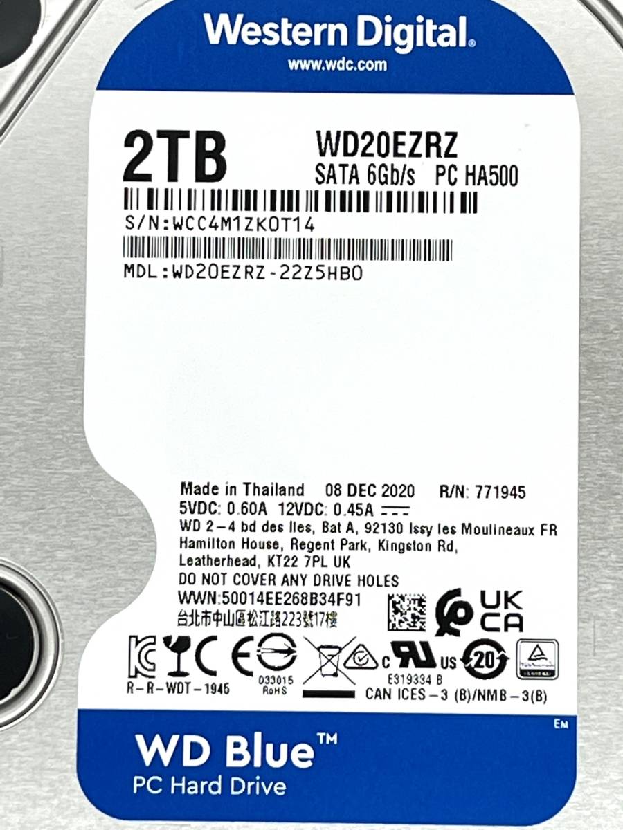 【送料無料】 ★ ２ＴＢ ★　WD20EZRZ 【使用時間：388ｈ】 Western Digital Blue　3.5インチ 内蔵 HDD　SATA600/5400rpm WD/青 稼働少_画像3