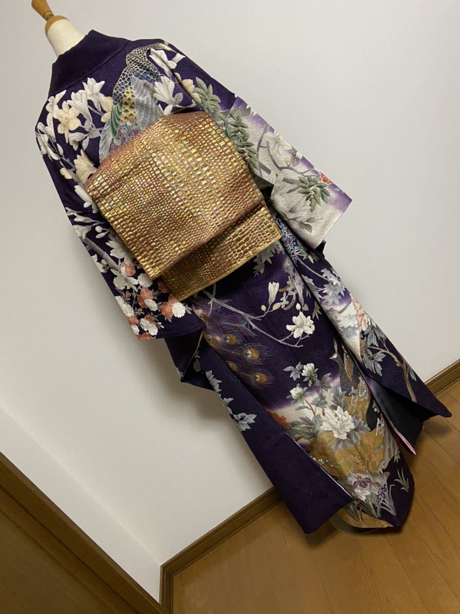 豪華振袖☆古典柄長襦袢と帯の三点セット!高身長の方☆ 前撮りように