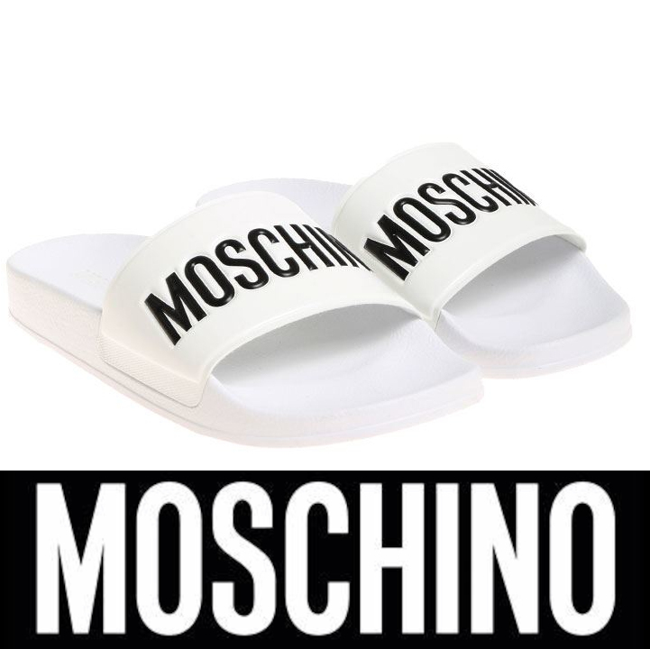 即決【送料0税0】新品 メンズ レディース [39]24.0cm-24.5cm相当 5.3万 MOSCHINO モスキーノ ビーチサンダル シャワーサンダル 白 ホワイト_画像1