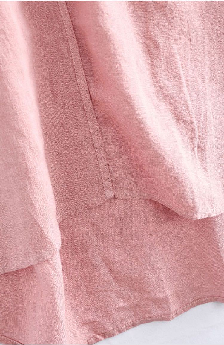 シャツブラウス　半袖シャツ　麻リネン通気性いい　ピンク色_画像7