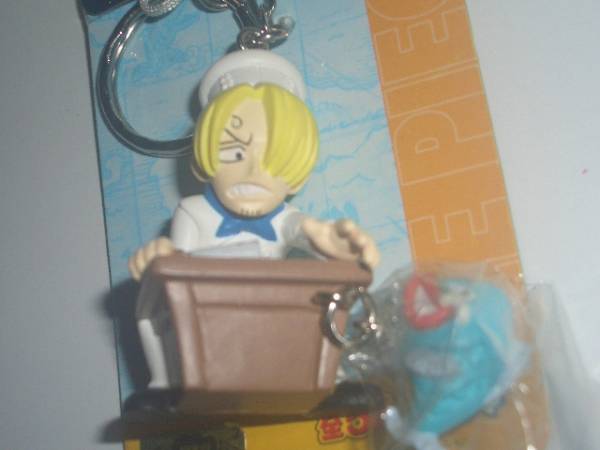 海賊王鑰匙圈在Sanji + Fish Figure中烹飪    原文:ワンピースキーホルダー　コック姿のサンジ＋魚　フィギュア