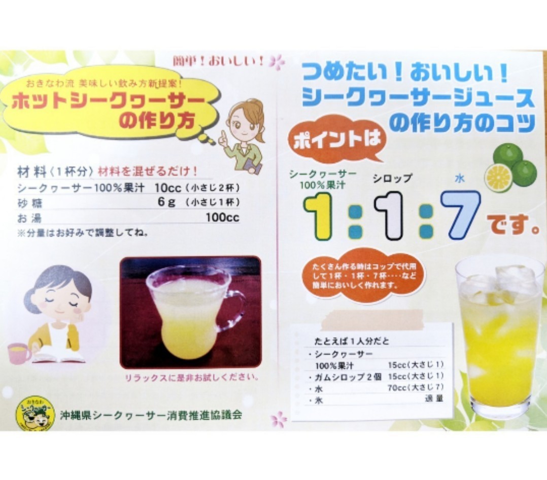 【送料無料】JAおきなわ　シークヮ―サー１００ 果汁100％ 500ml×3本　保存料無添加