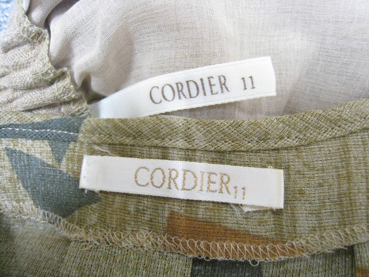 CORDIER■コルディア 総柄 半袖 ブラウス＆麻混 キュロットパンツ セットアップ レディース サイズ11 ワールド_画像7