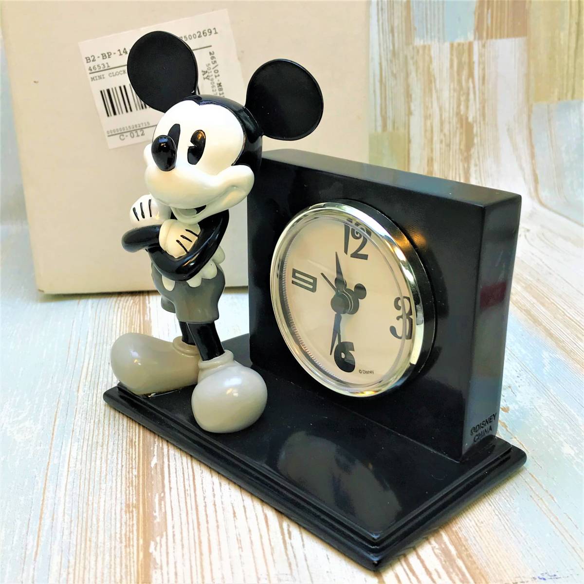 レア★ミッキーマウス Mickey Mouse 置時計 アラーム付き 白黒 クラシック フィギュアリン★Disney TDL ディズニーランド_画像7