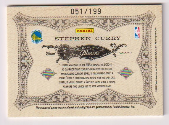 2010-11 Panini Gold Standard Stephen Curry Autograph & Jersey card ...