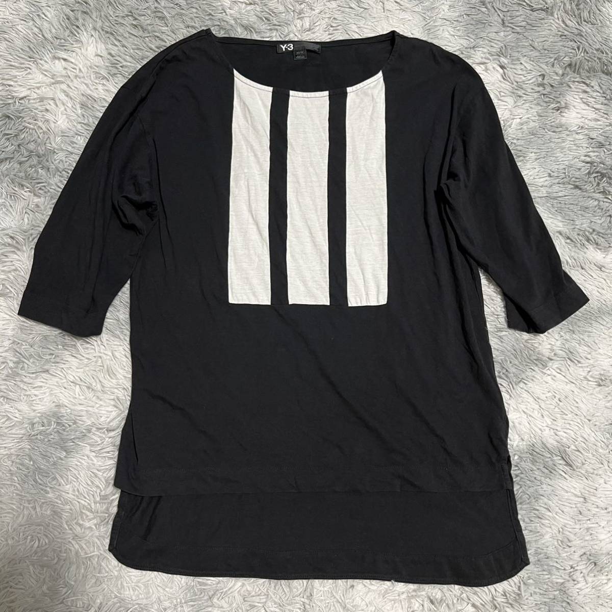 Y-3 YOHJI YAMAMOTO 3ストライプ ロゴ 七分袖 カットソー シャツ 長袖