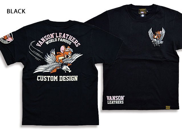 高級感 天竺半袖Tシャツ◇vanson vanson×TOM&JERRYコラボ ブラックXL