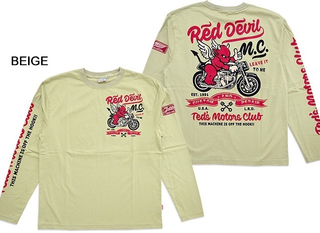RED DEVIL M.C.長袖Tシャツ◆TEDMAN/テッドマン ベージュXXLサイズ（サイズ46）TDLS-331 バイク エフ商会 アメカジ 赤鬼 ロングTシャツの画像1