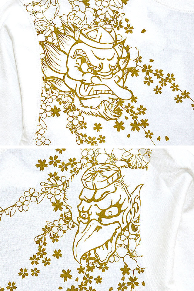 鴉天狗×大天狗狂乱風雷神長袖Tシャツ◆絡繰魂 ホワイトMサイズ 213020 和柄 和風 刺繍 ロングTシャツ ロンT_画像3