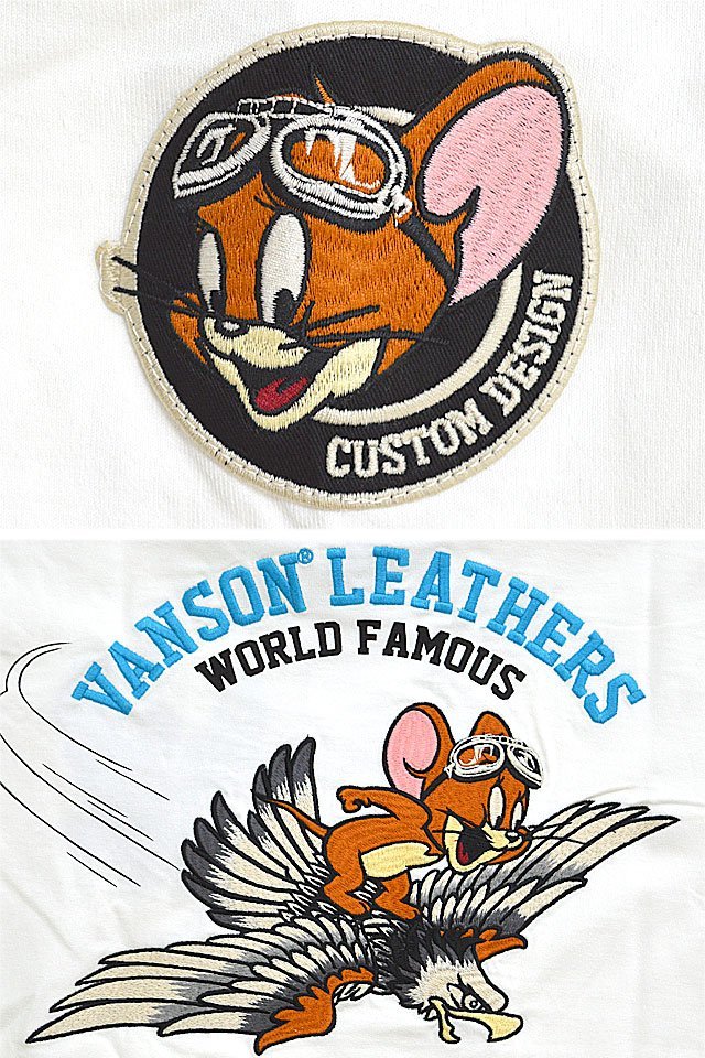 vanson×TOM＆JERRYコラボ 天竺半袖Tシャツ◆vanson ホワイトLサイズ TJV-2226 バンソン ヴァンソン トムとジェリー 刺繍_画像3