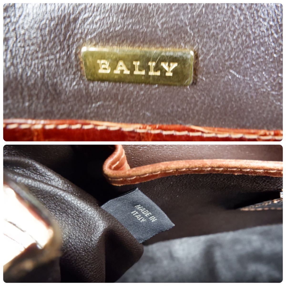 1スタ BALLY バリー クロコダイル ハンドバッグ ブラウン センター取り