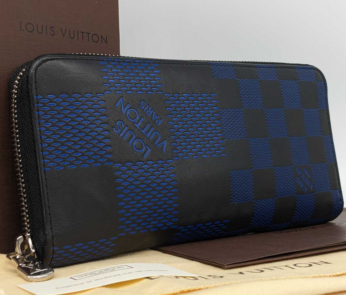 2020年モデル【新品同様】希少!LOUIS VUITTON ダミエアンフィニ3D ジッピーヴェルティカル 箱、保存袋、カード付き 長財布 本物
