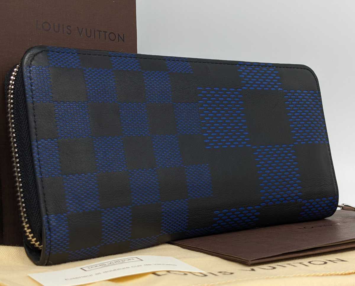 2020年モデル【新品同様】希少!LOUIS VUITTON ダミエアンフィニ3D ジッピーヴェルティカル 箱、保存袋、カード付き 長財布 本物 2