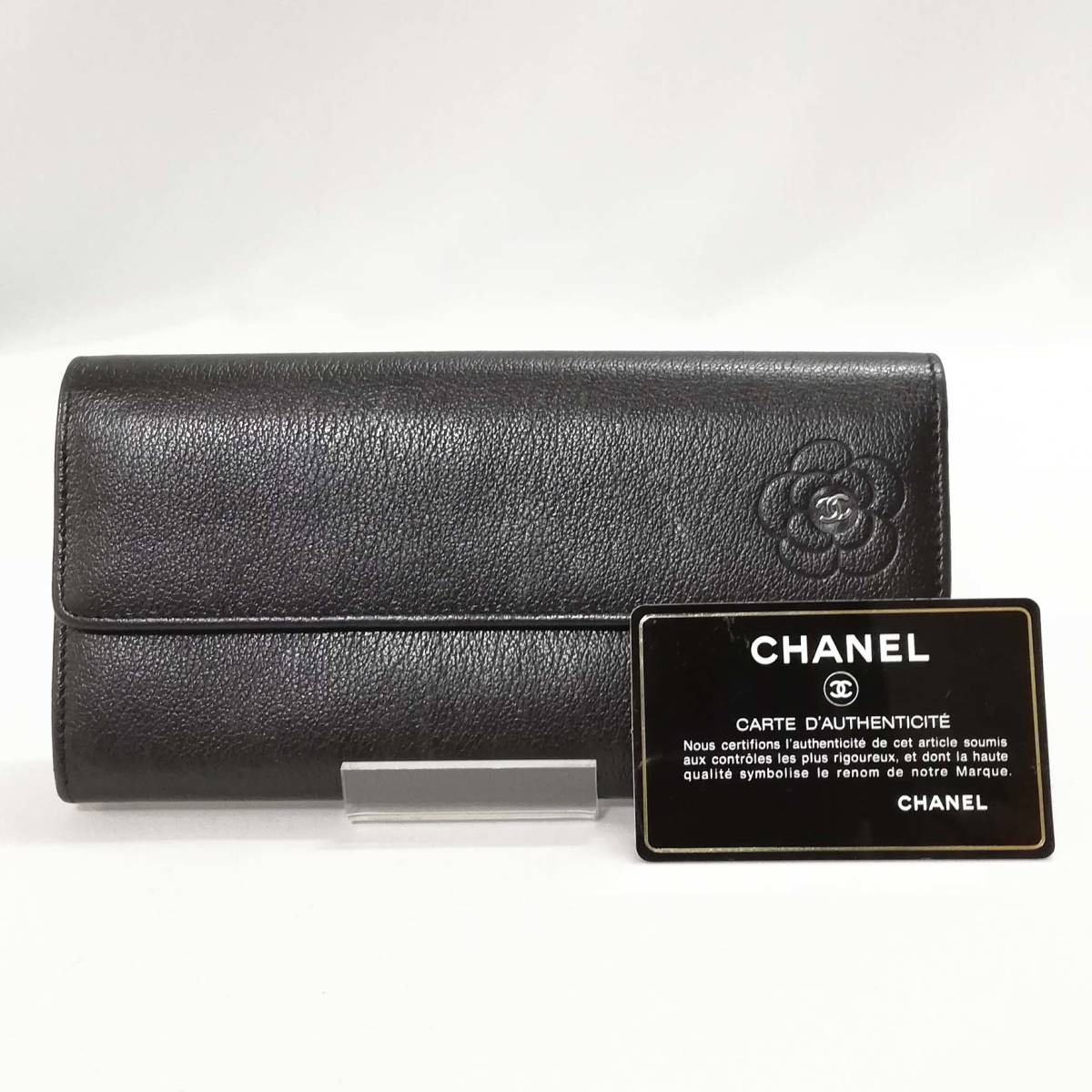 CHANEL　シャネル　カメリア　レザー長財布　ブラック