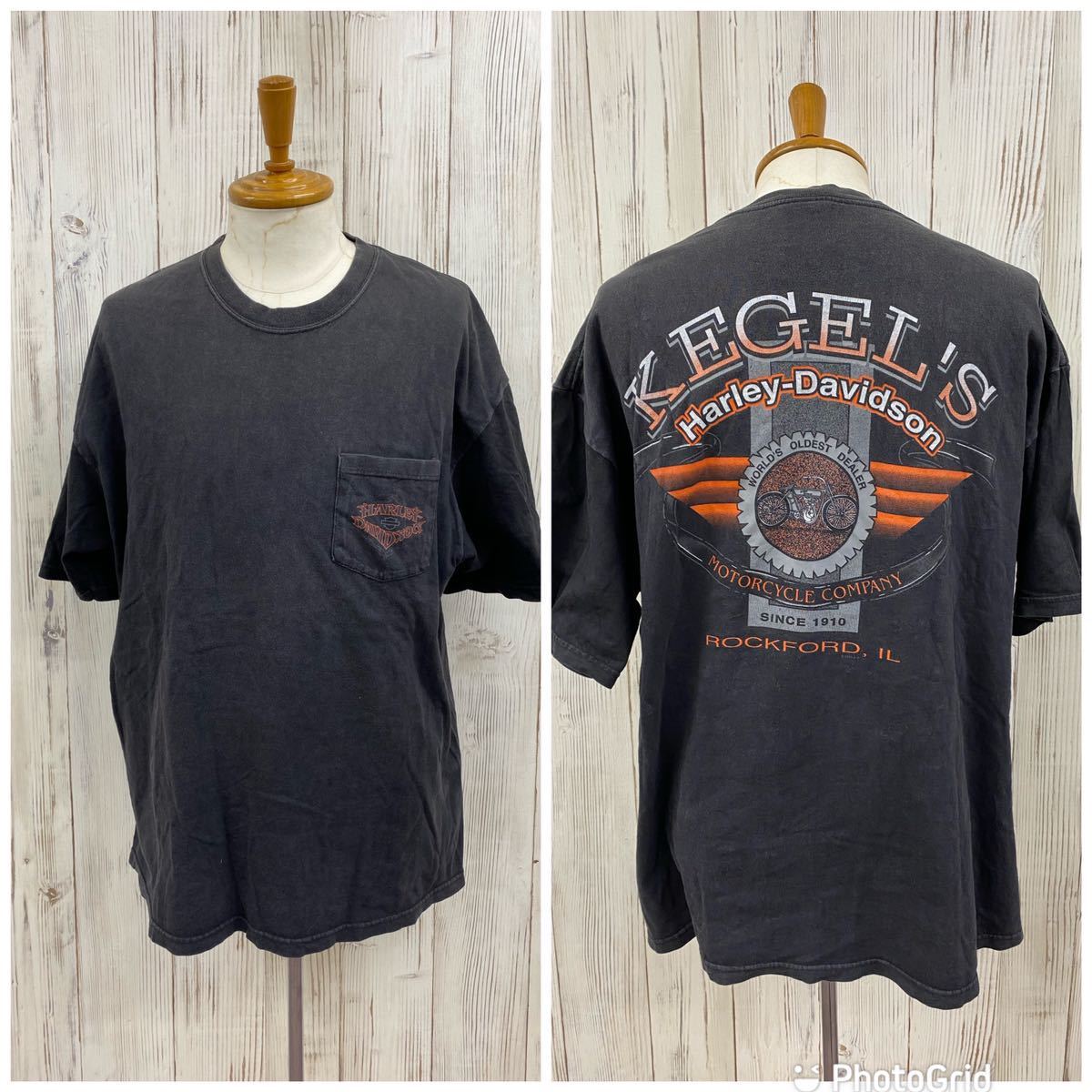 △ HARLEY-DAVIDSON ハーレーダビットソン メンズ トップス 半袖Tシャツ 黒 XLサイズ 綿100% USA製 バイク プリント モーターサイクル_画像1