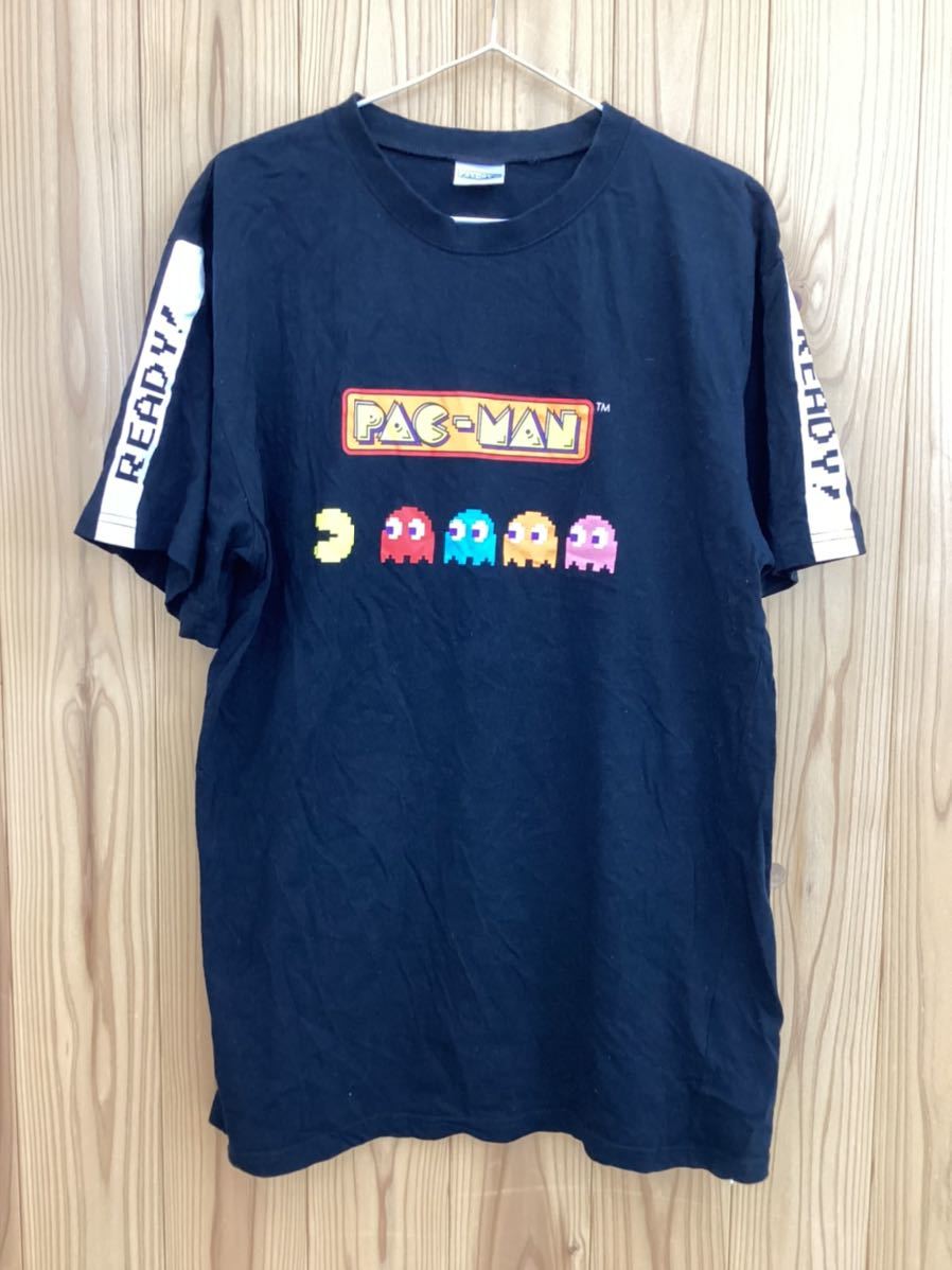 CO■ PAC-MAN パックマン レディース トップス 半袖 Tシャツ Lサイズ 黒 ロゴ入り イラストプリント 綿100% カジュアル 夏物_画像1