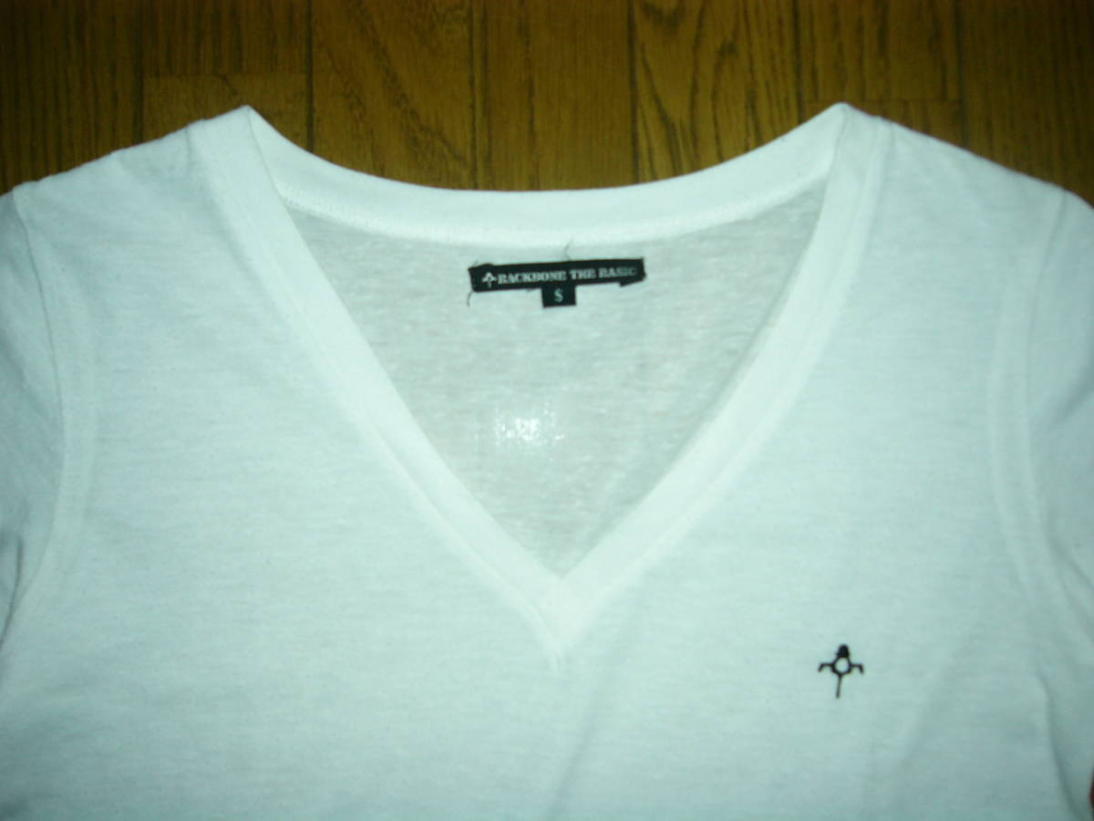 BACKBONE THE BASIS バックボーン V字Tシャツ S 白 加工Tシャツ 胸 アイコンロゴ LOGO 刺繍 ステッチ /_画像3