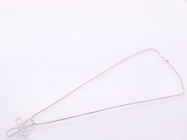 ダイヤ1.0ct リボン ペンダント ネックレス K18WG ホワイトゴールド