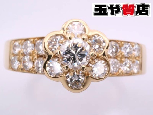  Queen diamond 0.11ct 0.43ct цветок кольцо 10 номер K18YG желтое золото как новый 