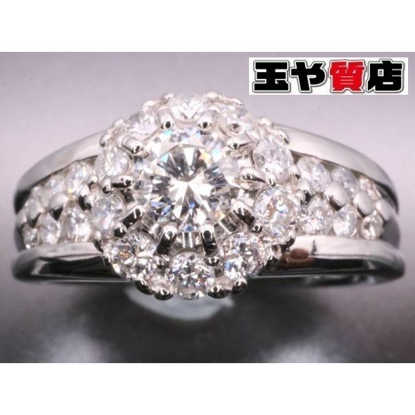 リング 9.5号 ダイヤ0.258ct 脇ダイヤ0.46ct pt900 フラワー デザイン