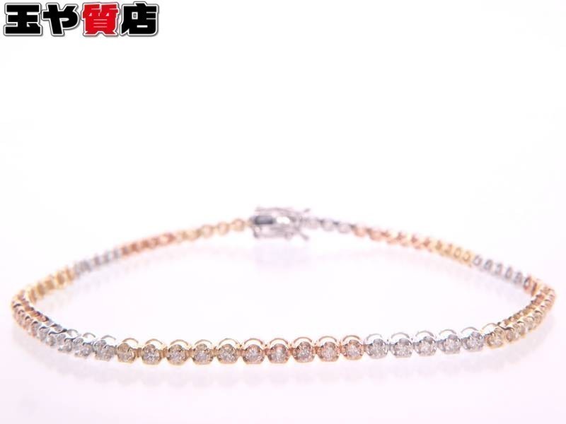 免税 店 K18WG テニスブレスレット ダイヤモンド 1.0ct 18金 ホワイト