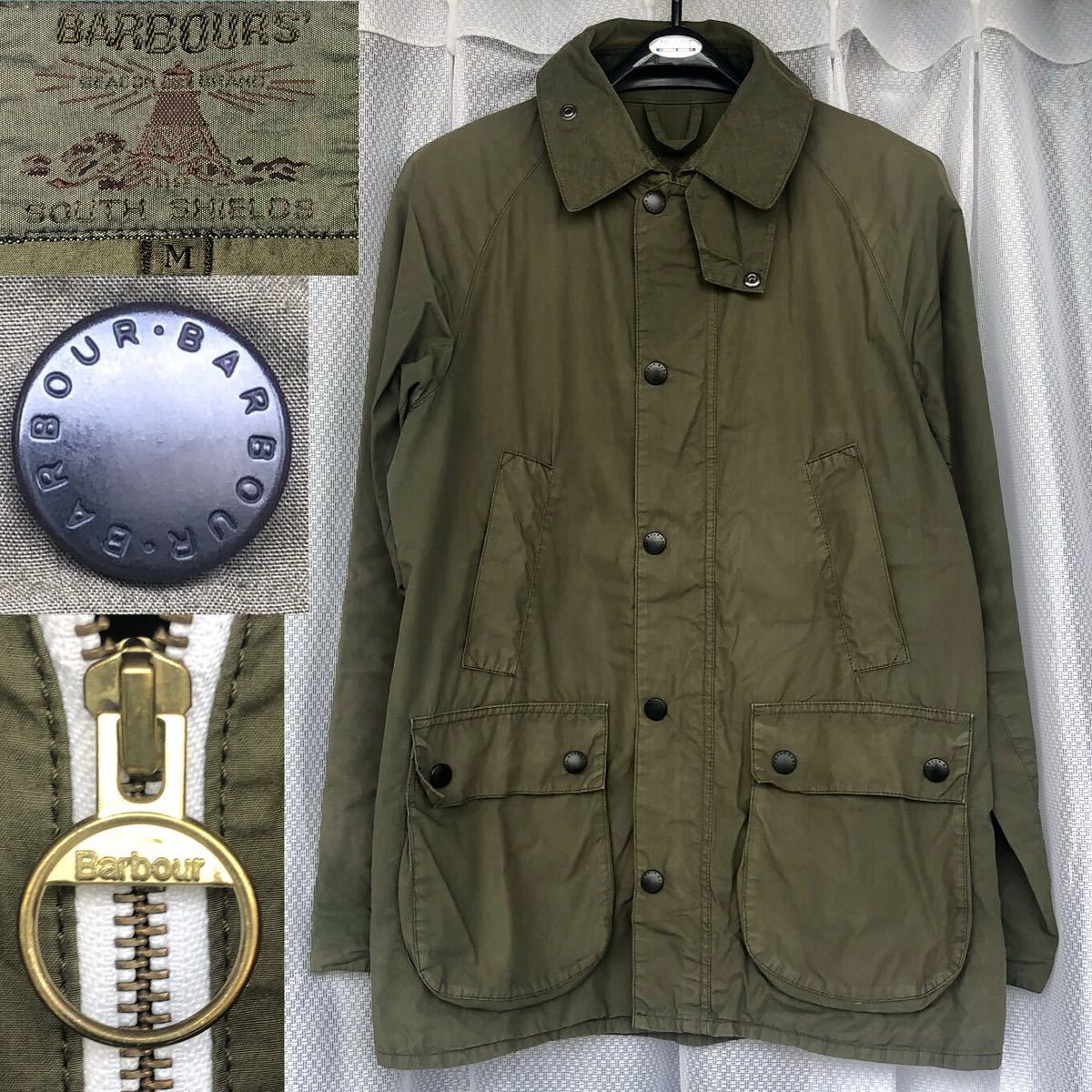 復刻 初期灯台ロゴ★Barbour / BEDALE Mセージグリーン★2012春夏 ノンワックス ビデイル バブアー/ノンオイル コットン カーキ ジャケット_画像1