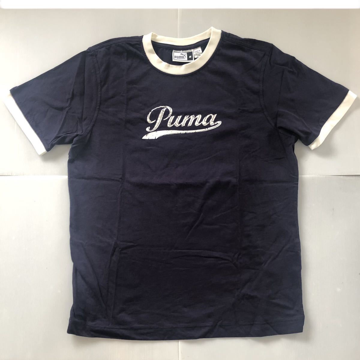 背番号4★PUMA / 半袖 リンガー Tシャツ M紺★刺繍 リングT プーマ カットソー NAVY 半袖シャツ short sleeve T-Shirt/made in SYRIA_画像6