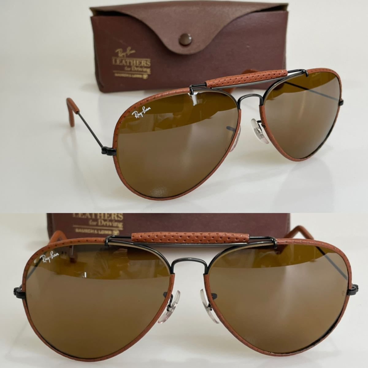 極美品!!B&L Ray-Ban★レザー ドライビング B.アウトドアーズマン2 62㎜ B-15TGM ★レイバン ビンテージ ボシュロム ティアドロップ USA _画像1