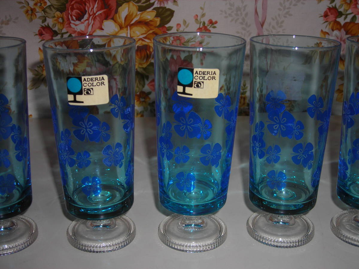 R4 07* Showa Retro that time thing with legs tumbler glass 5 piece set ate rear blue glass glass glass 