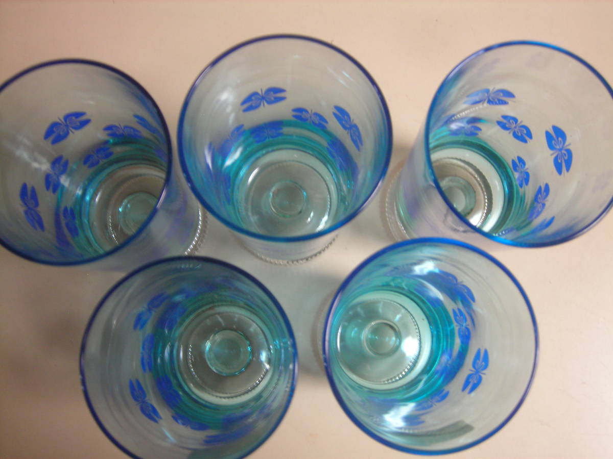 R4 07* Showa Retro that time thing with legs tumbler glass 5 piece set ate rear blue glass glass glass 