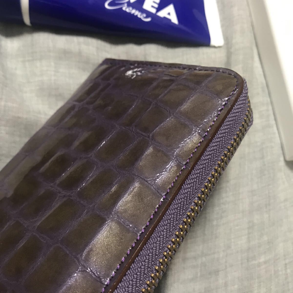 新品未使用アンメートルキャレ長財布パープル紫日本製レザー