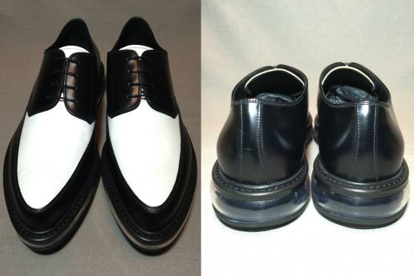 新品 プラダ エアソール レザー ドレス シューズ 10 prada 白 黒