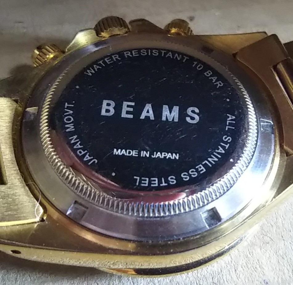 電池新品 BEAMS ビームス アナログ クォーツ 腕時計 メンズ クロノグラフ ゴールド