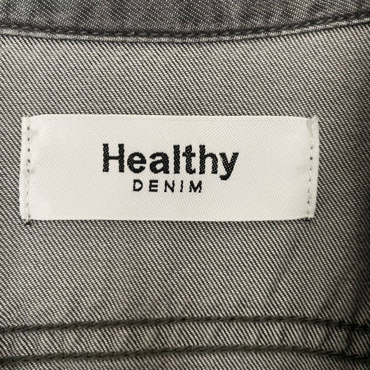 Healthy DENIM ヘルシーデニム 長袖シャツ バンドカラーシャツ デニムシャツ デニムライク リヨセル ゆったり 大きめ ブラック size  1