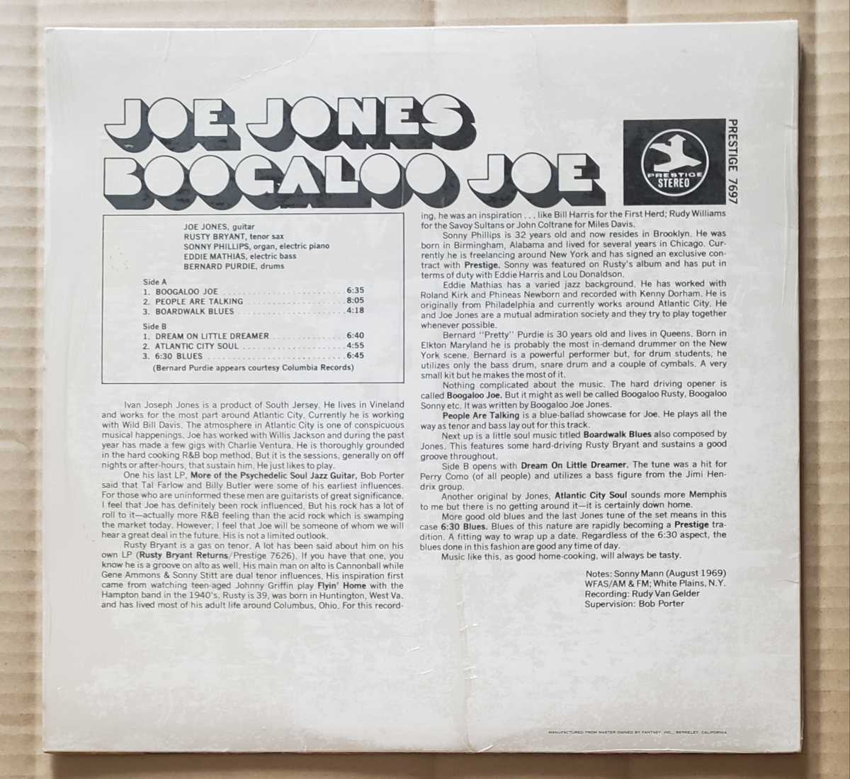 シュリンク付！US-Reissue盤LP◎Joe Jones『Boogaloo Joe』PR-7697 ジョー・ジョーンズ Jazz Groove Prestige Collection 64891J_画像2