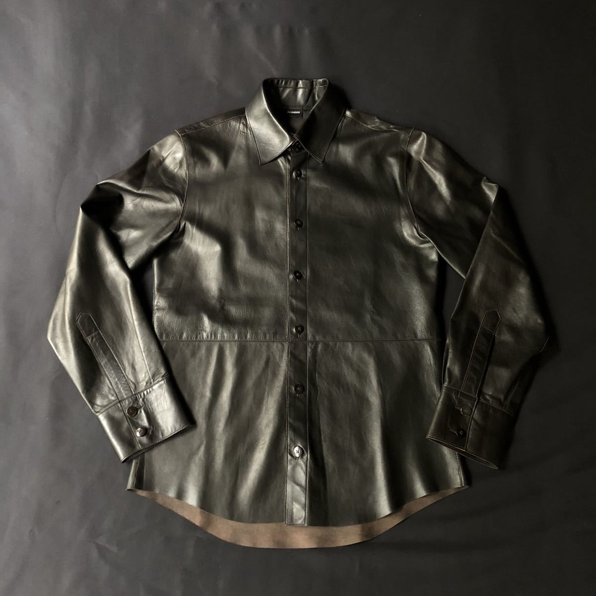 JIL SANDER Leather Shirt Jacket D.Brown アーカイブ archive